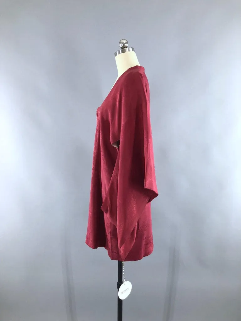 Vintage 1940s Silk Kimono Jacket / Cranberry Red