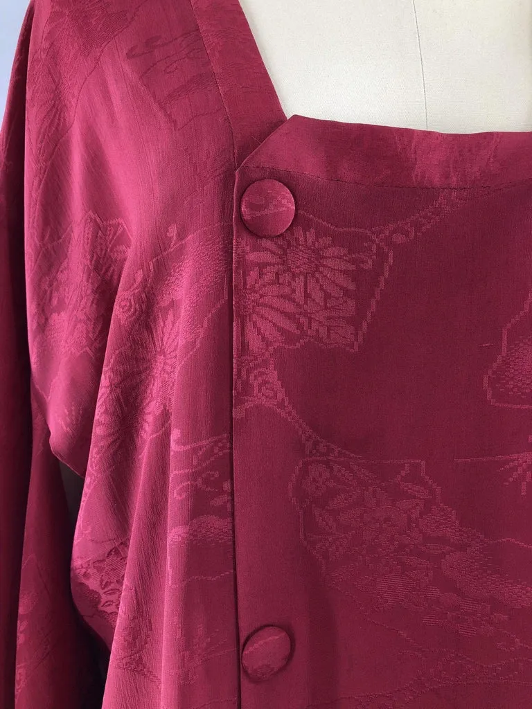 Vintage 1940s Silk Kimono Jacket / Cranberry Red