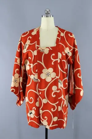 Vintage Silk Kimono Jacket Michiyuki / Orange Floral