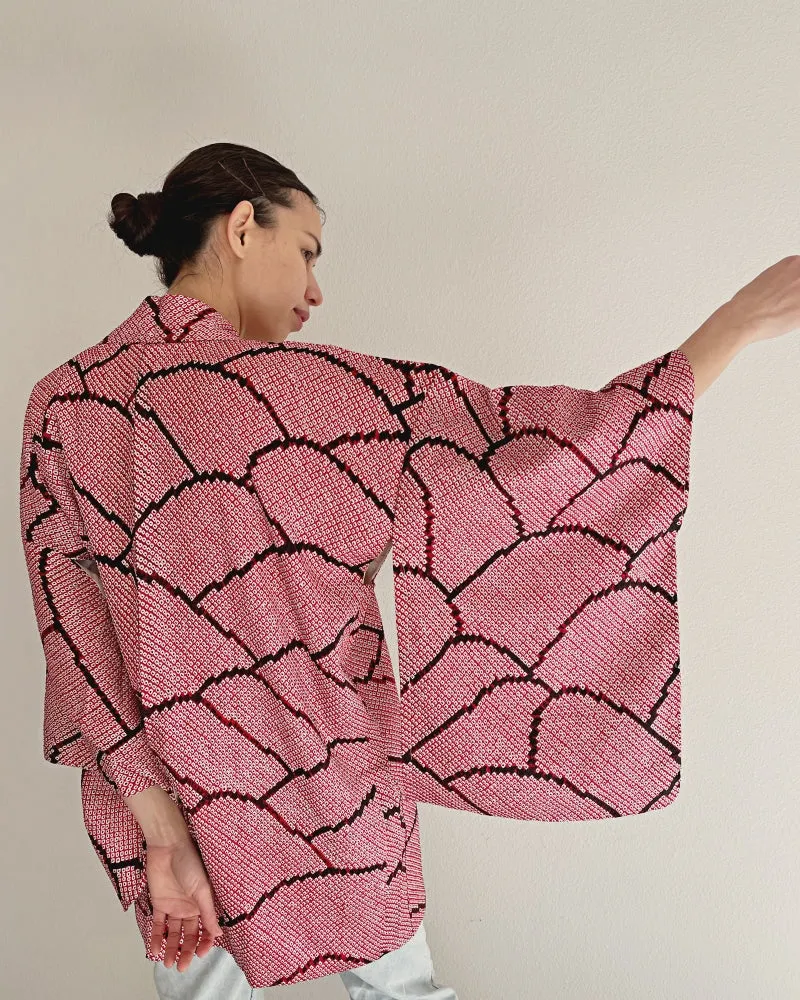 Wave Pattern in black Haori Kimono Jacket