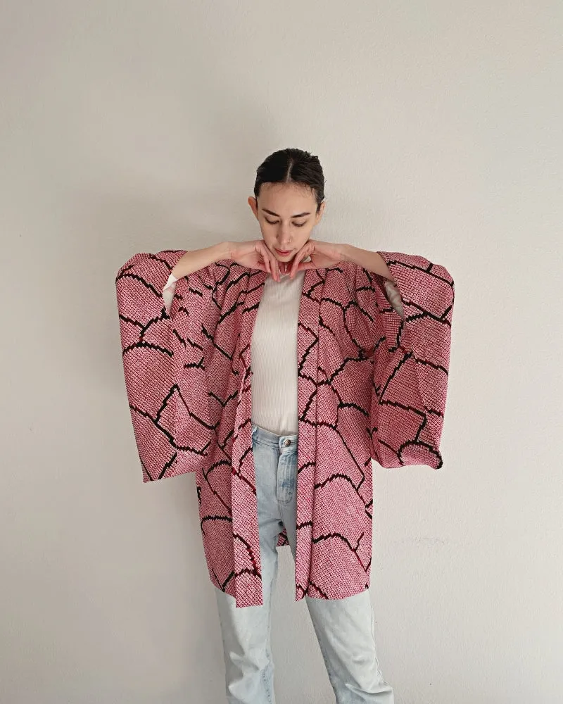 Wave Pattern in black Haori Kimono Jacket