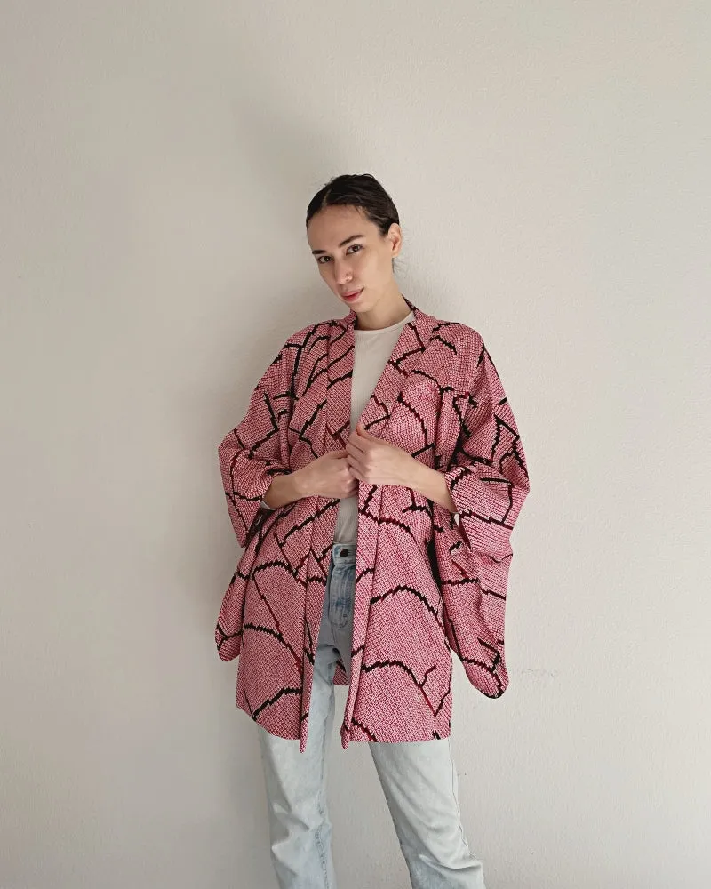 Wave Pattern in black Haori Kimono Jacket