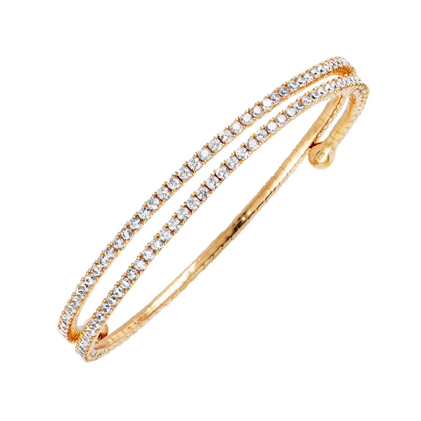 Yellow Gold Sparkling Two Row Bangle